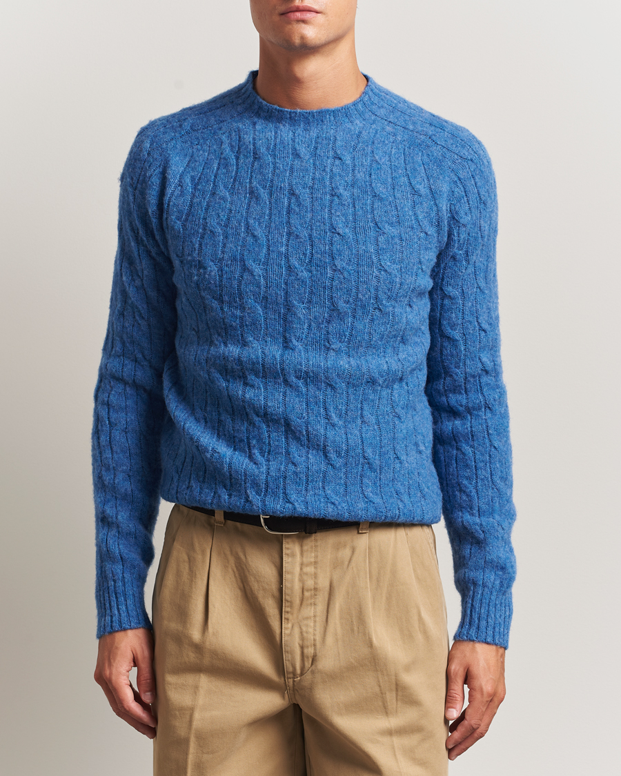 Herren | Pullover | Morris | Brushed Cable Sweater Blue