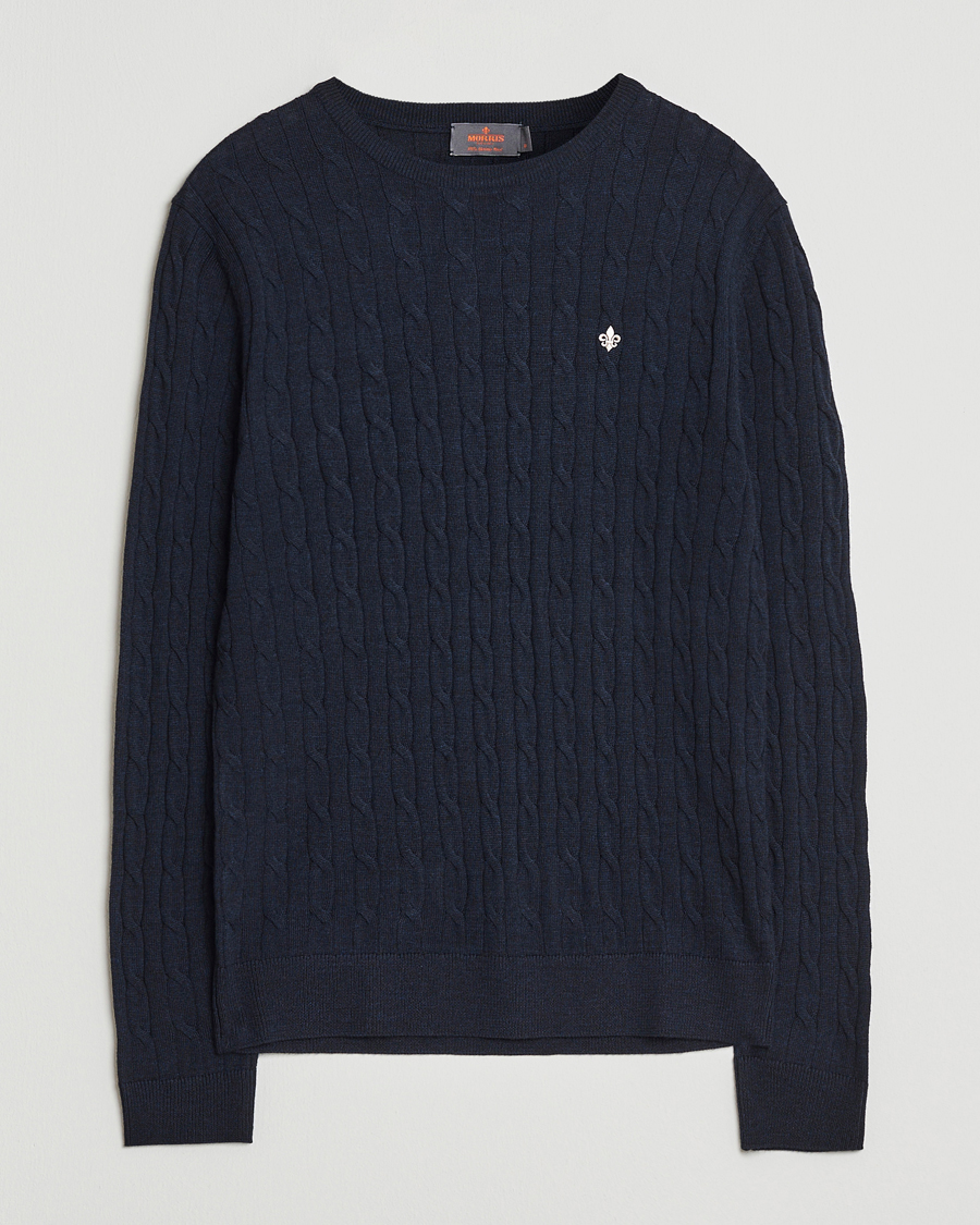 Herren | Pullover | Morris | Merino Cable O-Neck Navy