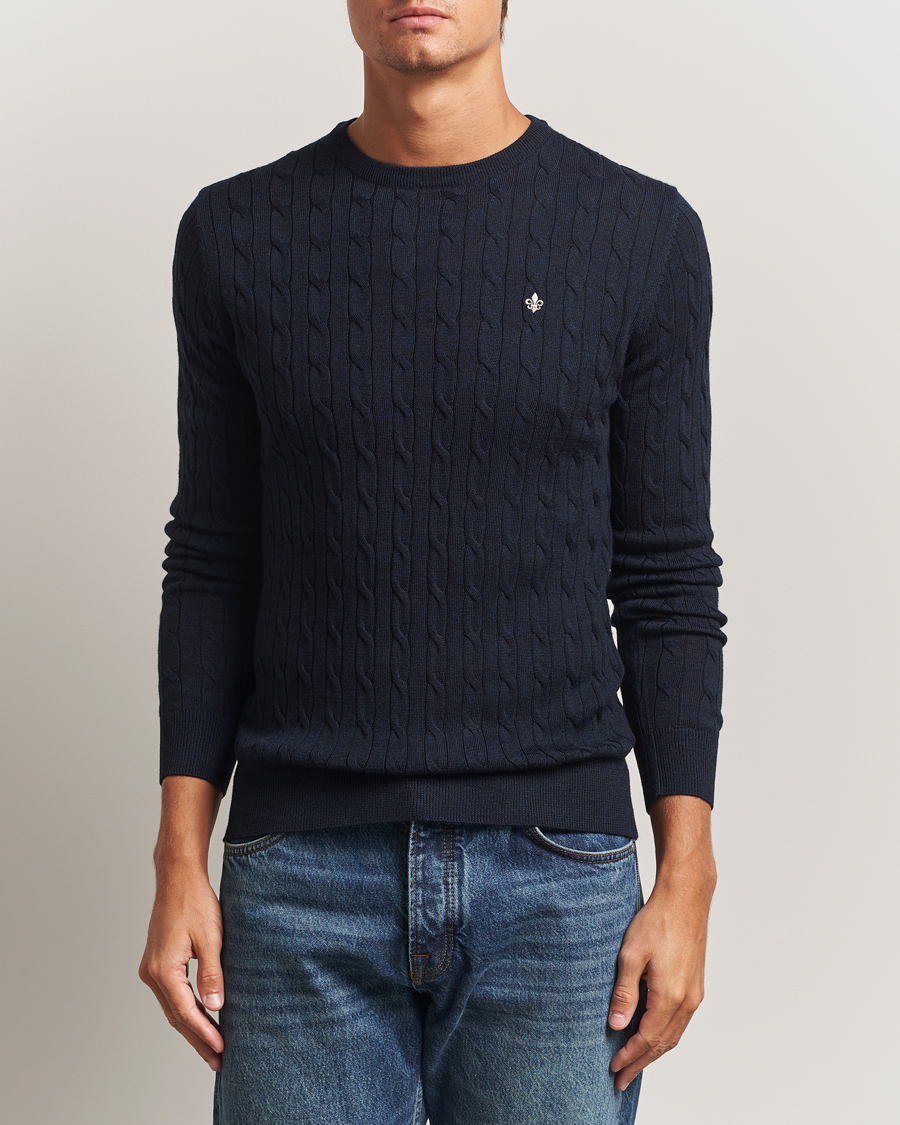 Herren | Pullover | Morris | Merino Cable O-Neck Navy