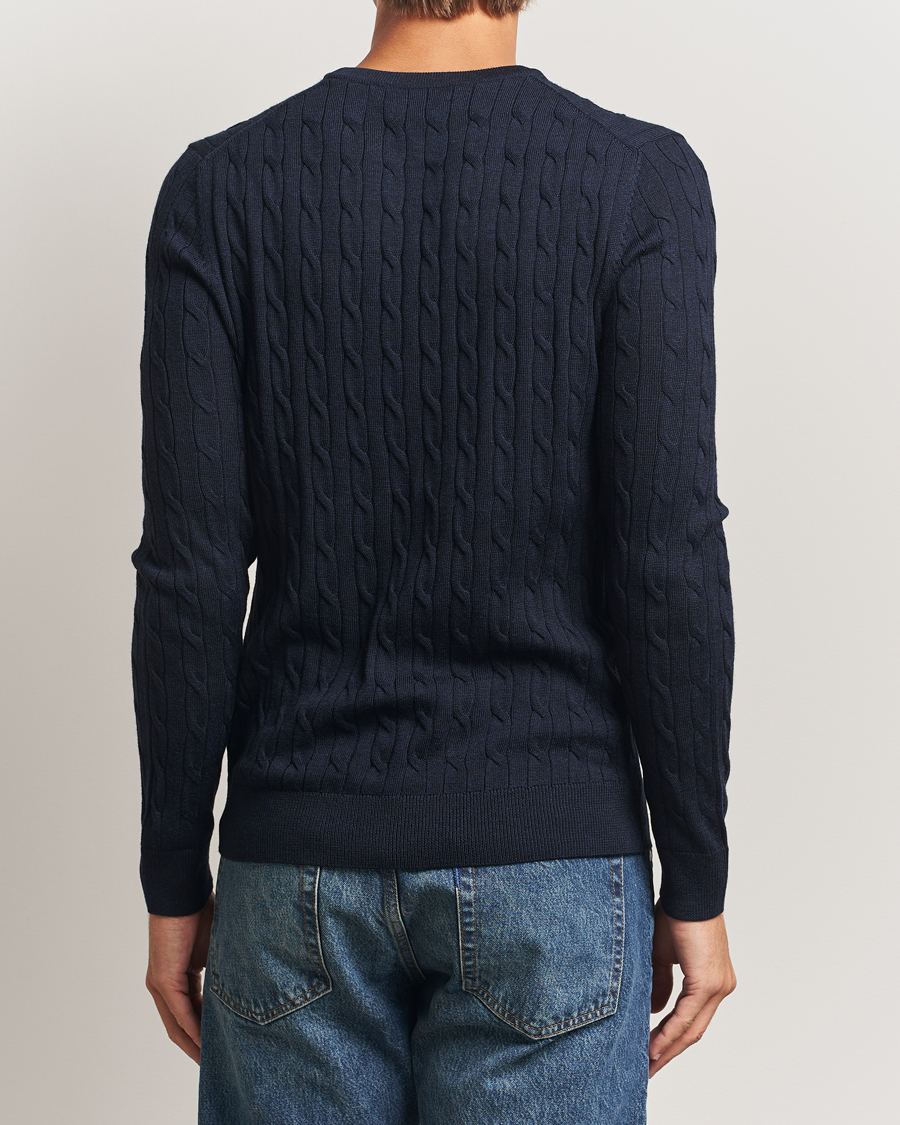 Herren | Pullover | Morris | Merino Cable O-Neck Navy