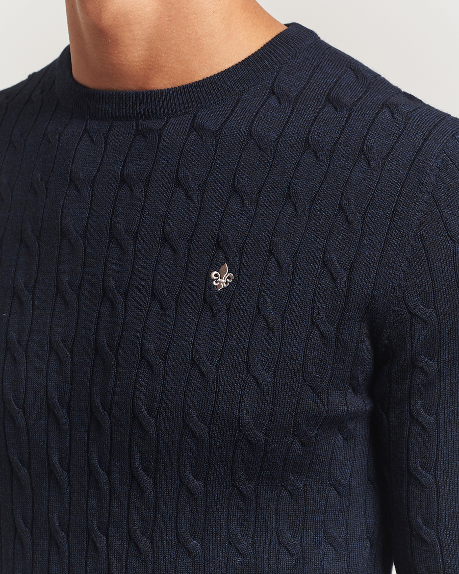 Herren | Pullover | Morris | Merino Cable O-Neck Navy