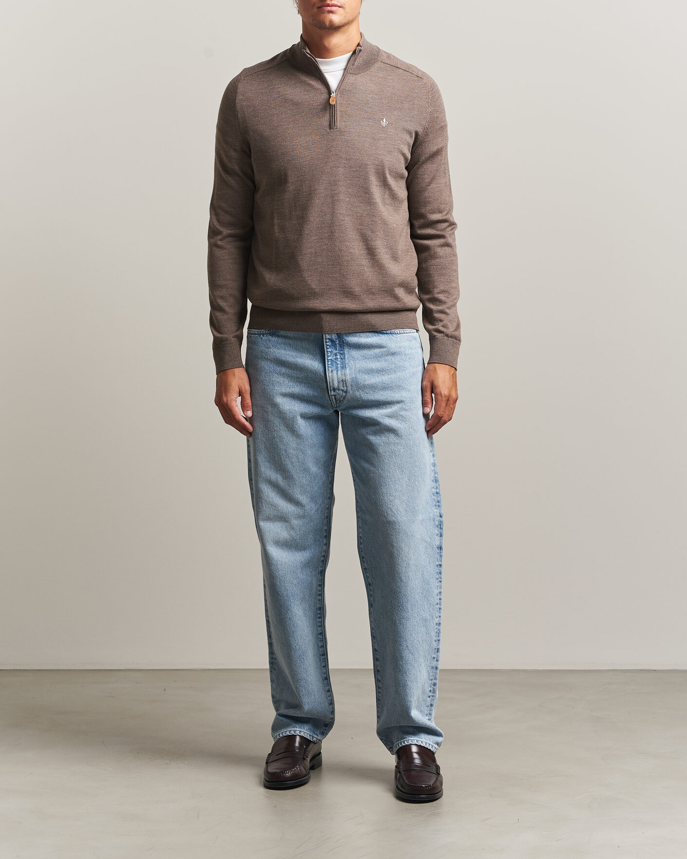Herren | Pullover | Morris | John Merino Half Zip Brown