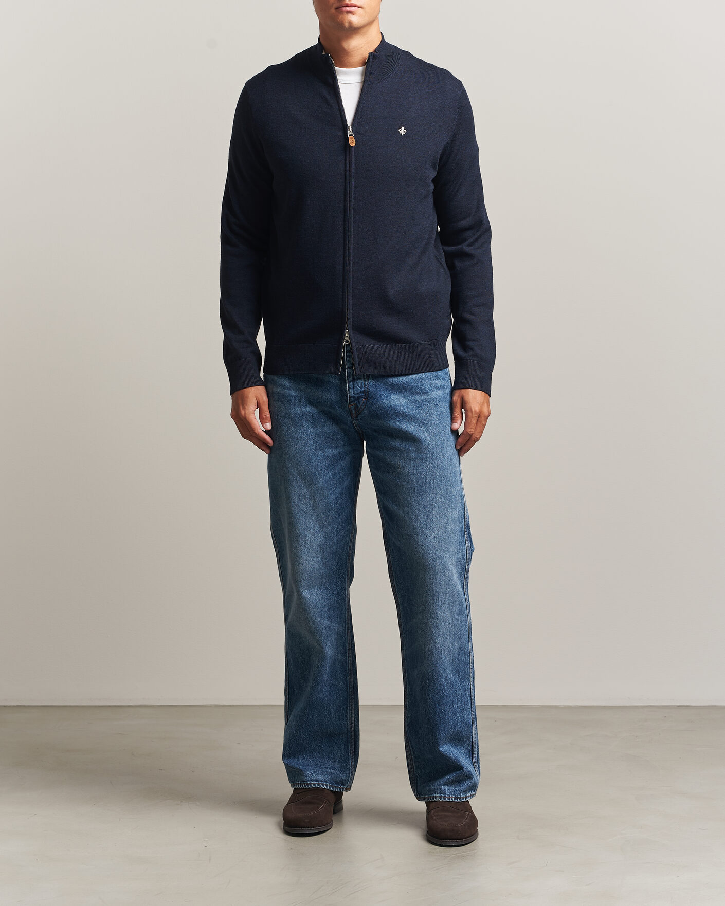 Herren | Pullover | Morris | Merino Full Zip Cardigan Navy