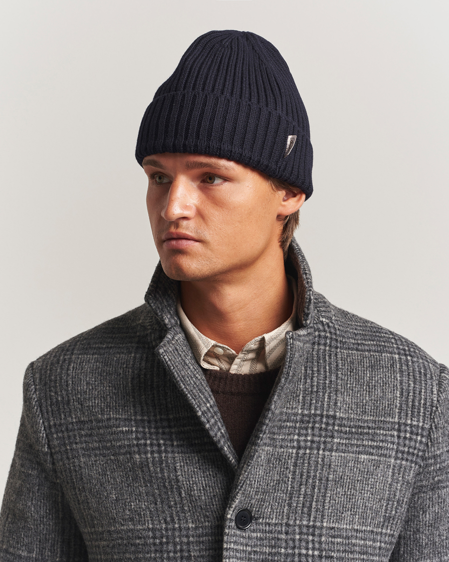 Herren | Mützen | Stenströms | Rib Knitted Merino Beanie Navy