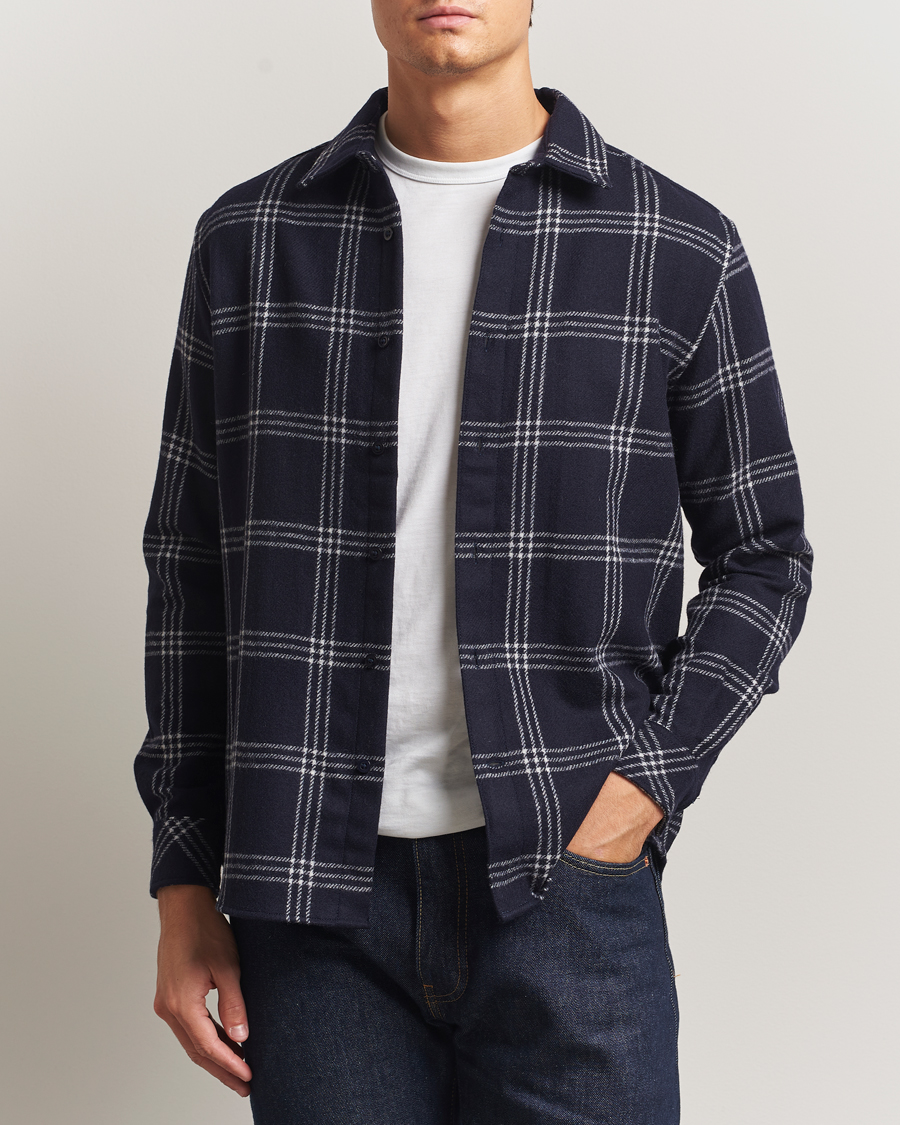 Herren | Hemden | KnowledgeCotton Apparel | Merino Wool Check Overshirt Blue