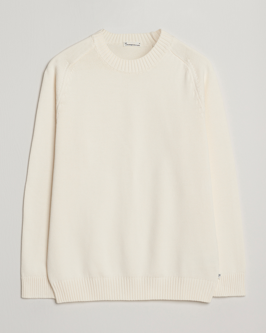 Herren | Pullover | KnowledgeCotton Apparel | Plain Knitted Cotton Crewneck Egret
