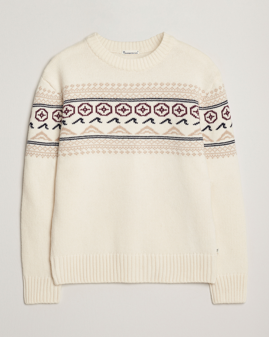Herren | Pullover | KnowledgeCotton Apparel | Lambswool Knitted Crewneck Egret