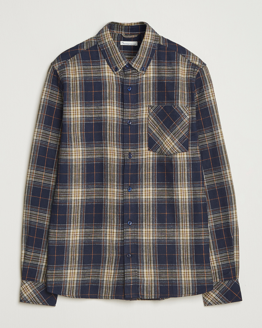 Herren | Hemden | KnowledgeCotton Apparel | Checked Flannel Shirt Navy/Green