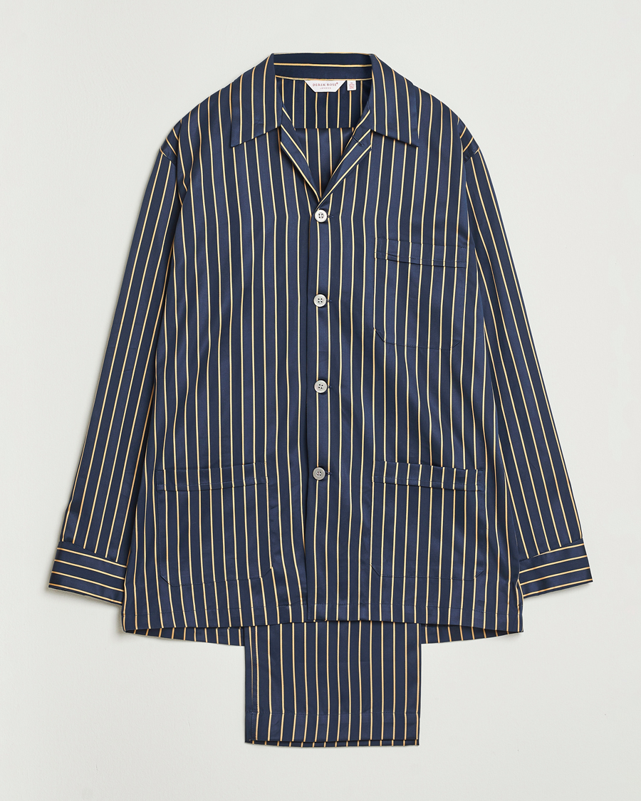 Herren | Schlafanzüge & Bademäntel | Derek Rose | Striped Cotton Pyjama Set Navy
