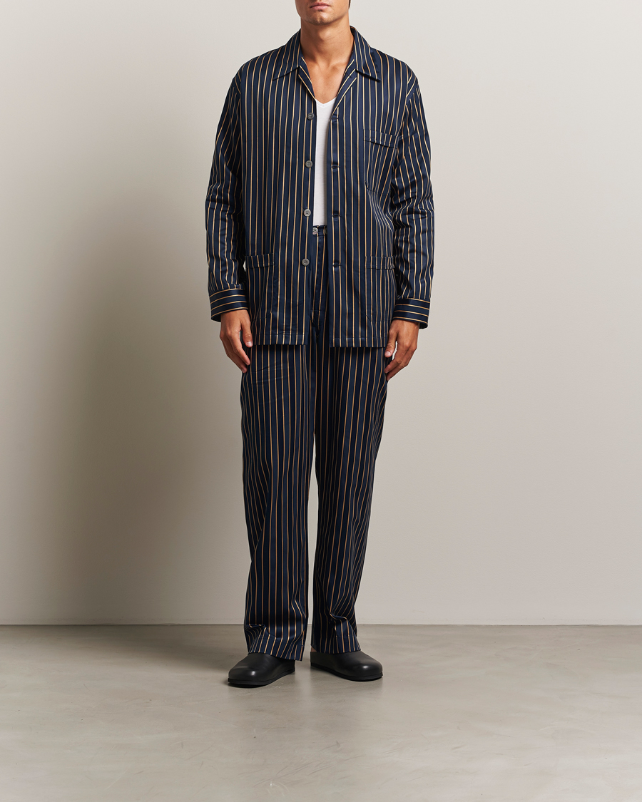 Herren | Schlafanzüge & Bademäntel | Derek Rose | Striped Cotton Pyjama Set Navy