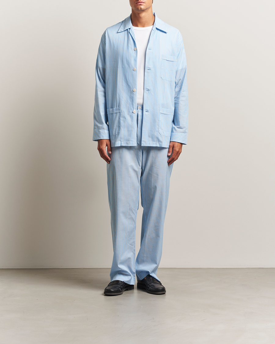 Herren | Schlafanzüge & Bademäntel | Derek Rose | Striped Cotton Pyjama Set Light Blue