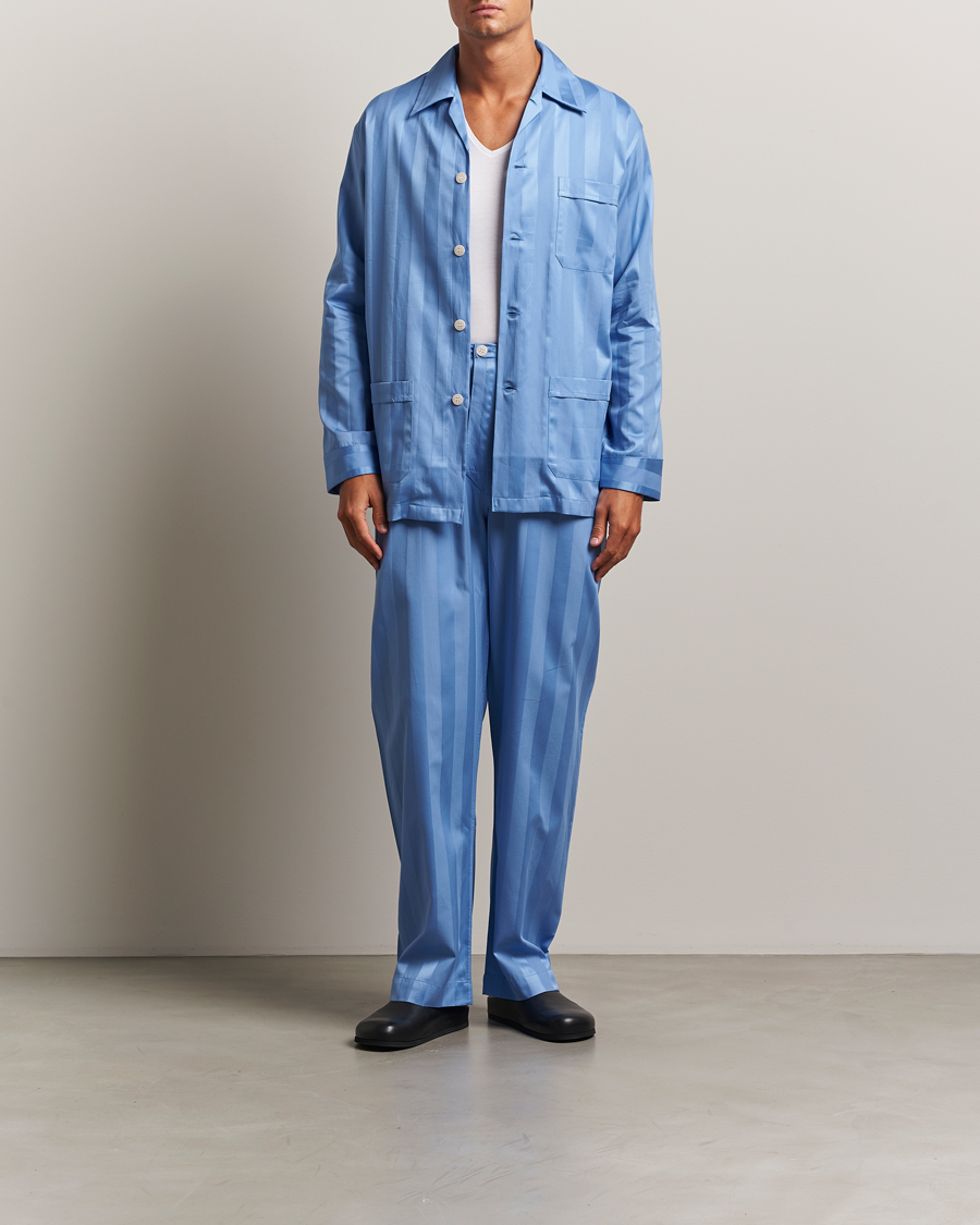 Herren | Schlafanzüge & Bademäntel | Derek Rose | Striped Cotton Satin Pyjama Set French Blue