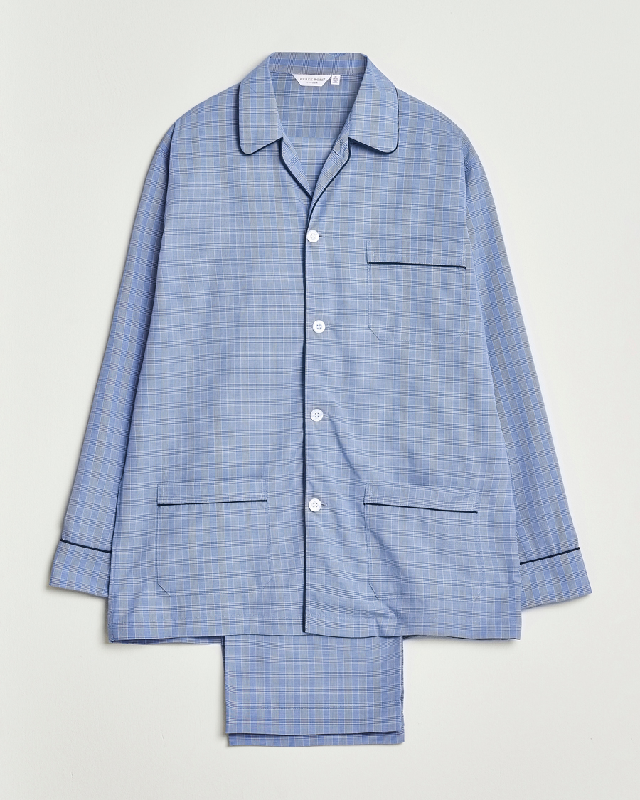Herren | Schlafanzüge & Bademäntel | Derek Rose | Piped Cotton Pyjama Set Light Blue