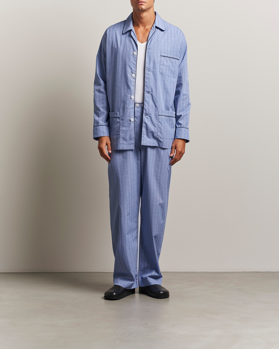 Herren | Schlafanzüge & Bademäntel | Derek Rose | Piped Cotton Pyjama Set Light Blue