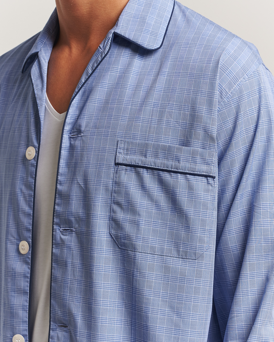Herren | Schlafanzüge & Bademäntel | Derek Rose | Piped Cotton Pyjama Set Light Blue