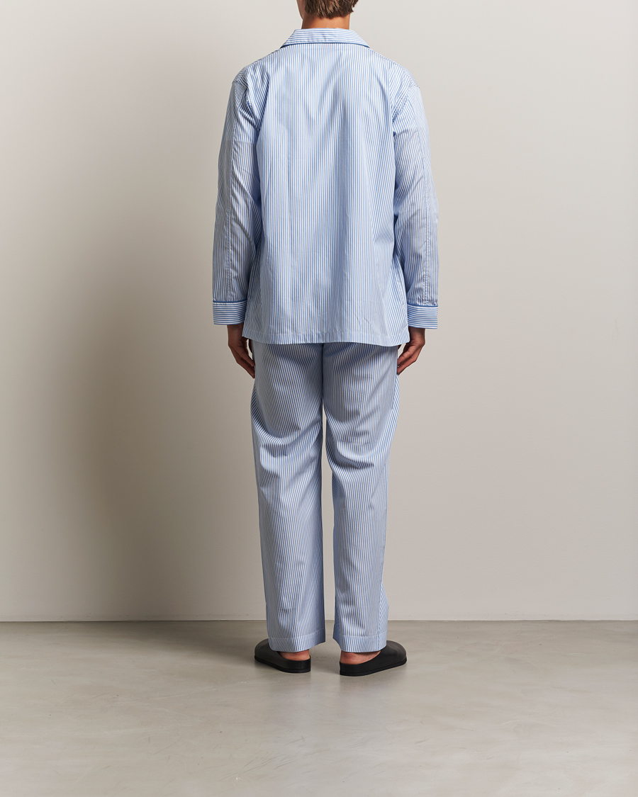 Herren | Schlafanzüge & Bademäntel | Derek Rose | Striped Piped Cotton Pyjama Set Blue/White