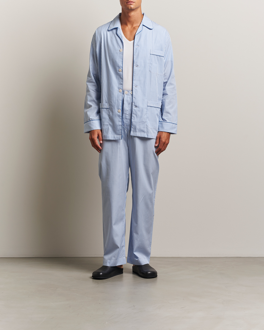 Herren | Schlafanzüge & Bademäntel | Derek Rose | Striped Piped Cotton Pyjama Set Blue/White
