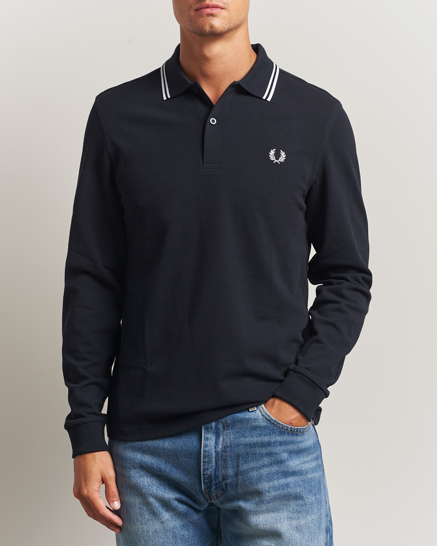 Herren | Poloshirts | Fred Perry | Twin Tipped Long Sleeve Polo Shirt Navy