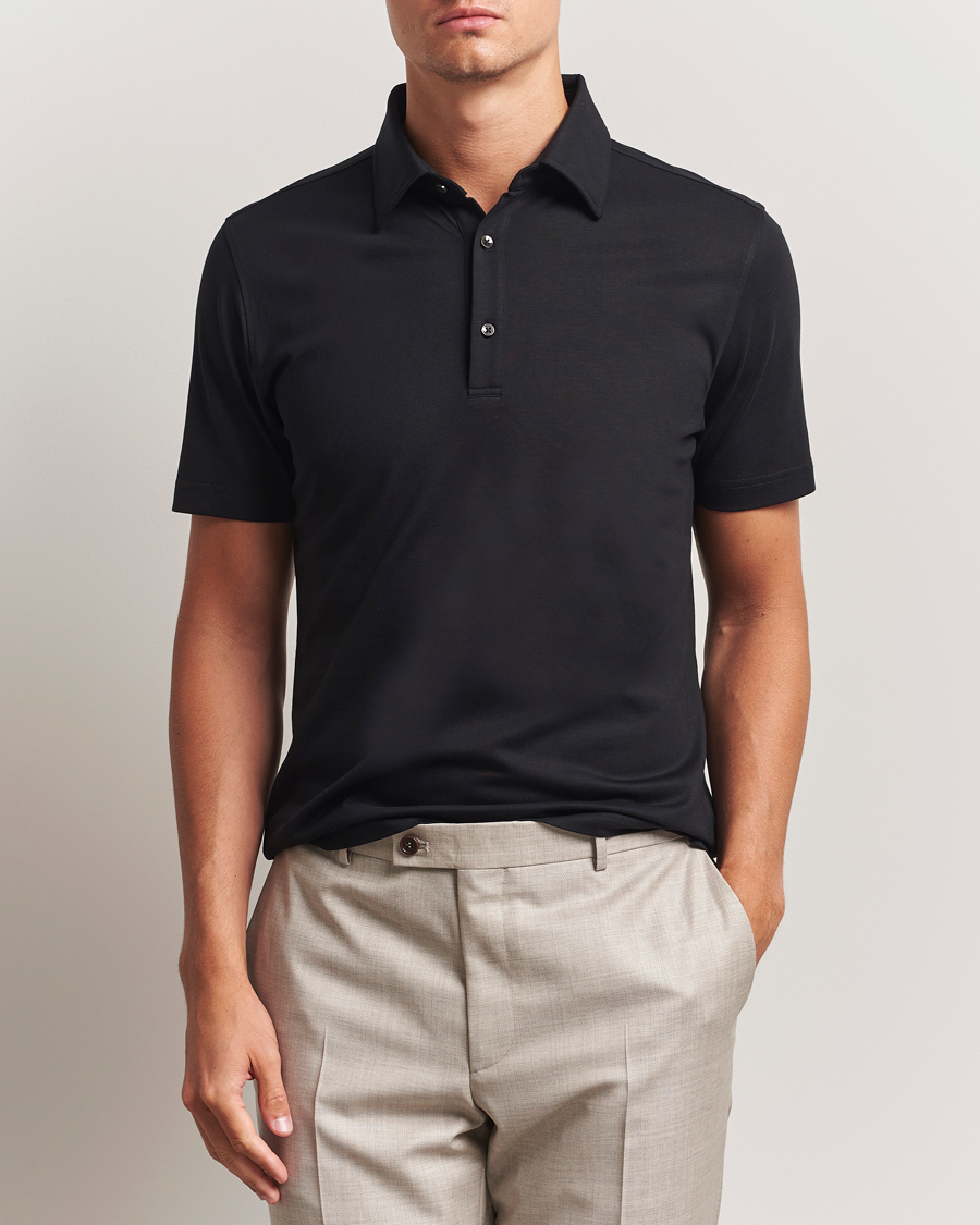 Herren | Poloshirts | Stenströms | Supima Cotton Polo Shirt Black