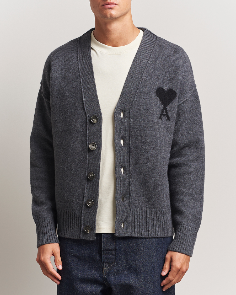 Herren | Pullover | AMI | Big Heart Logo Wool Knitted Cardigan Dark Grey