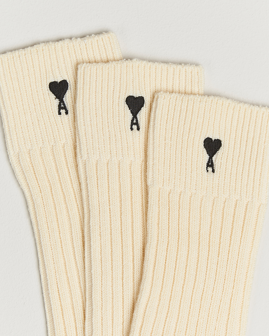 Herren | Unterwäsche | AMI | 3-Pack Heart Logo Cotton Socks Ecru