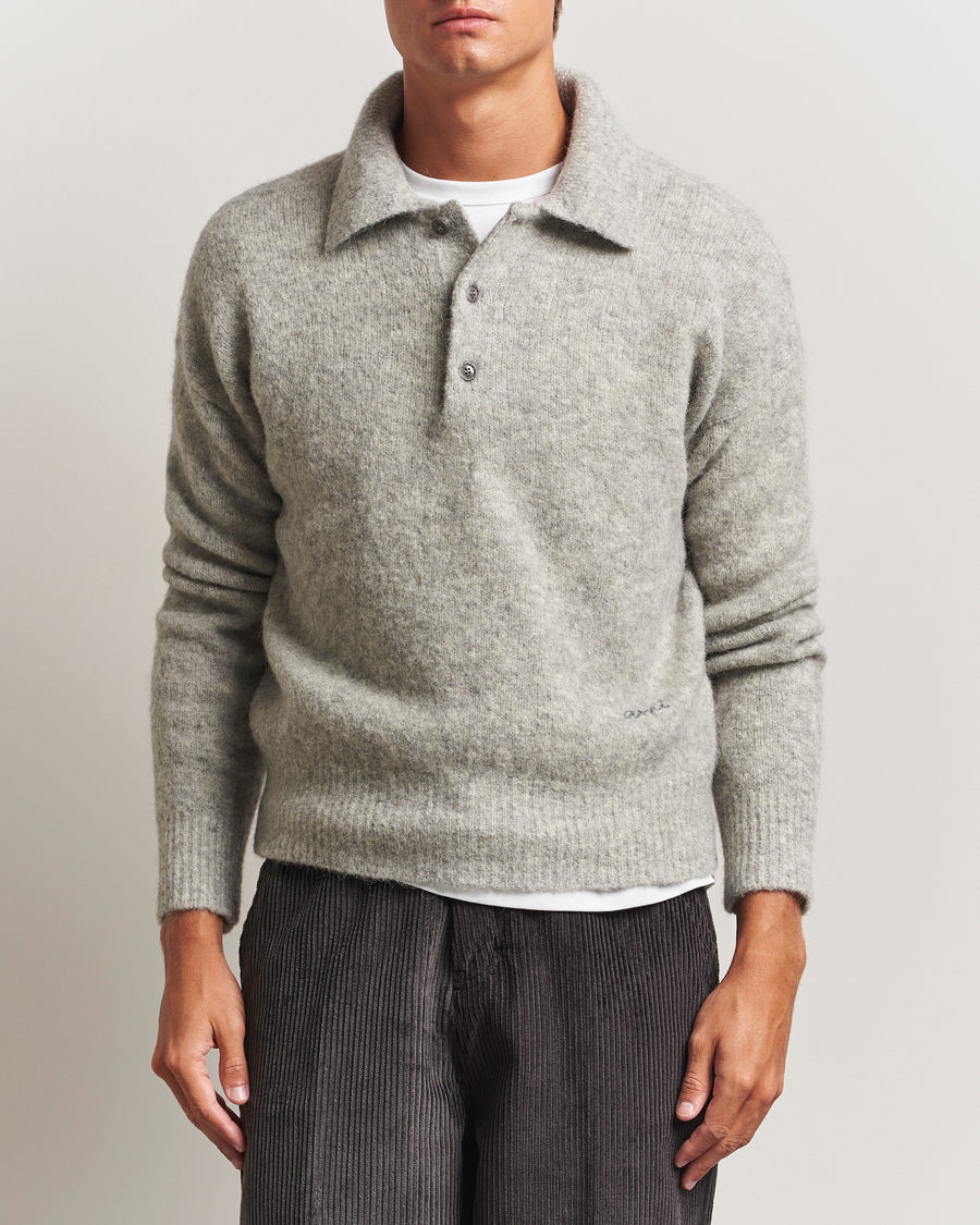 Herren | Pullover | AMI | Signature Alpaca Knitted Polo Light Grey Melange