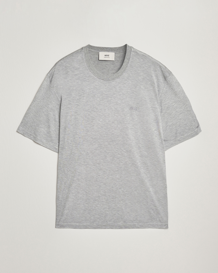 Herren | T-Shirts | AMI | Signature Logo Mercerized T-Shirt Light Grey Melange