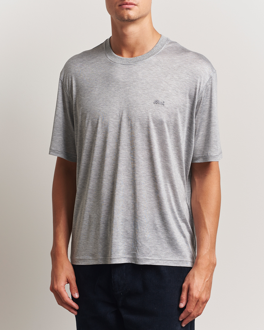 Herren | T-Shirts | AMI | Signature Logo Mercerized T-Shirt Light Grey Melange