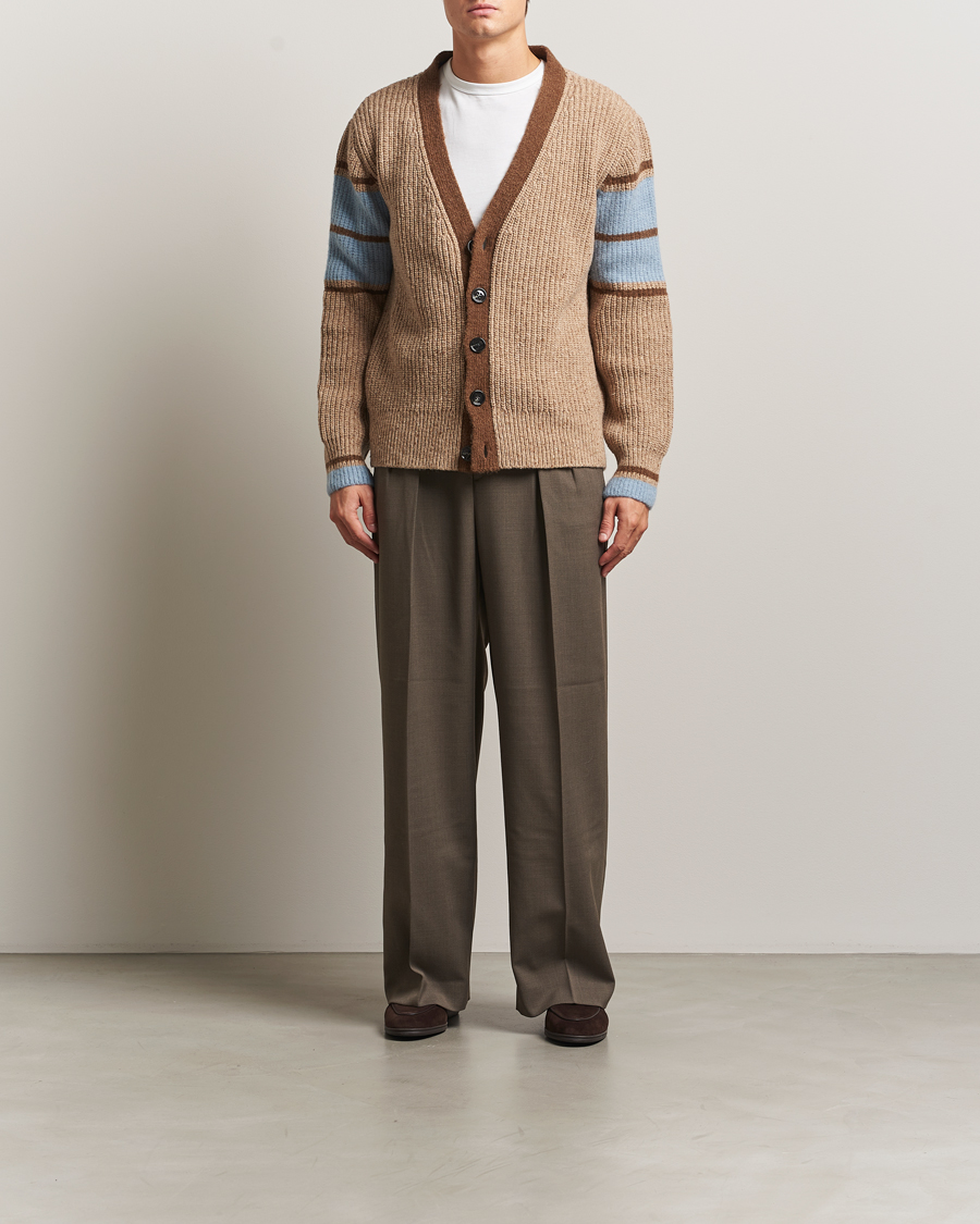 Herren | Pullover | AMI | Ribbed Wool Knitted Cardigan Camel