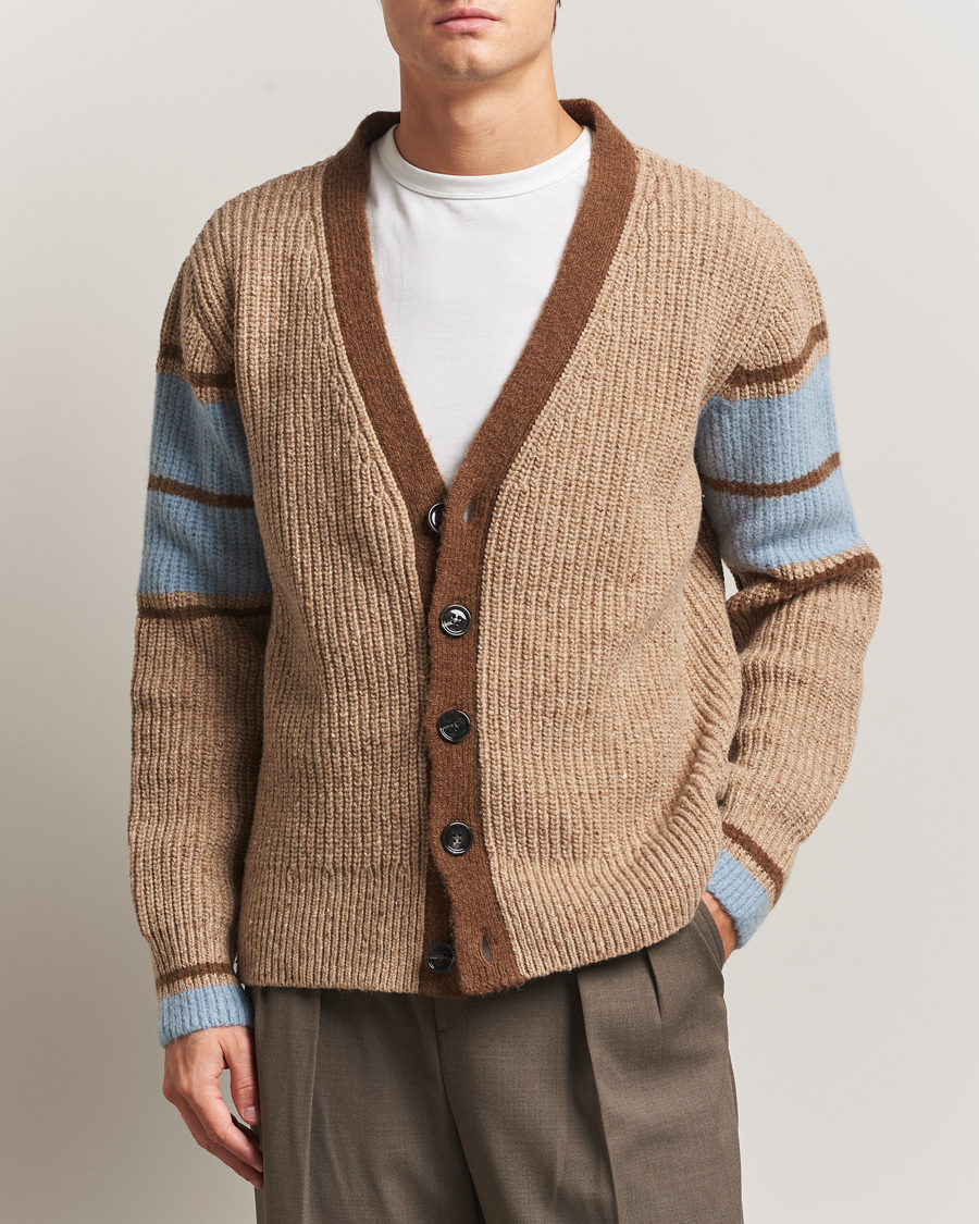 Herren | Pullover | AMI | Ribbed Wool Knitted Cardigan Camel