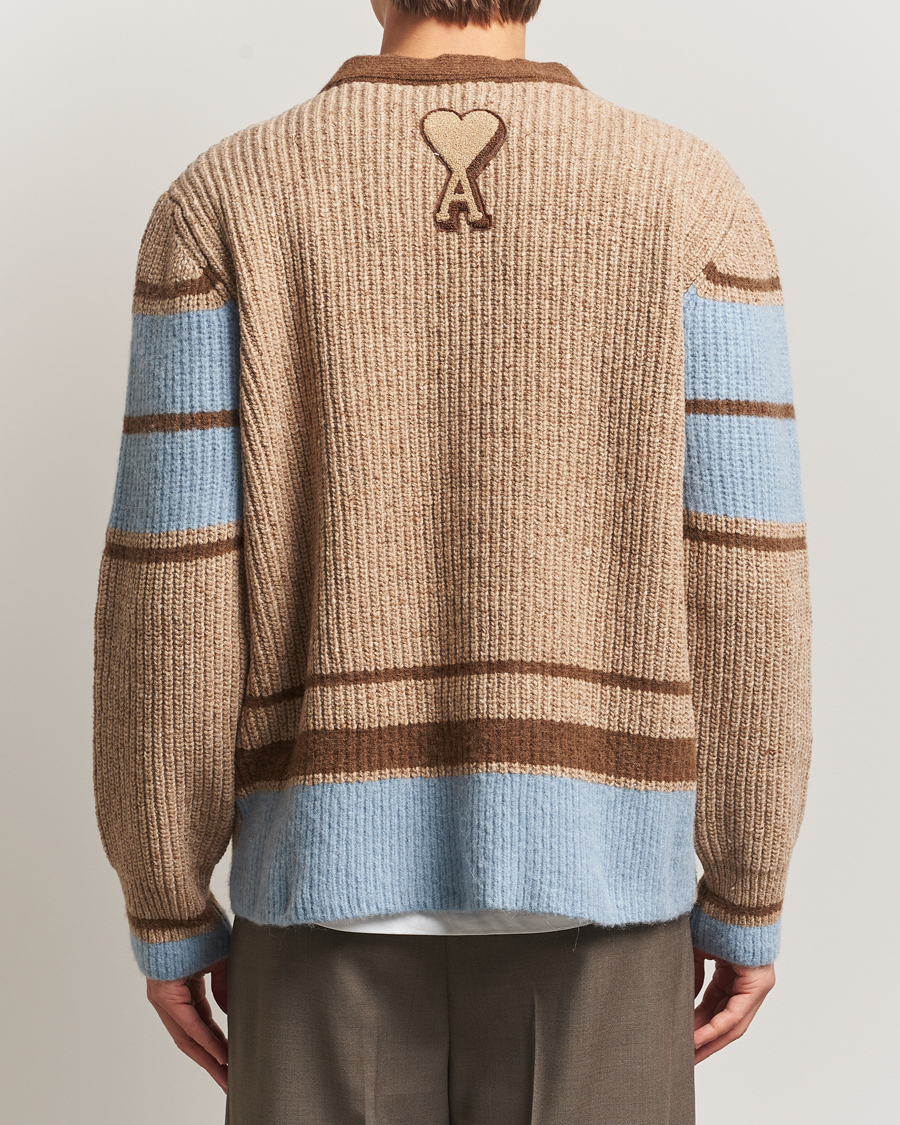 Herren | Pullover | AMI | Ribbed Wool Knitted Cardigan Camel
