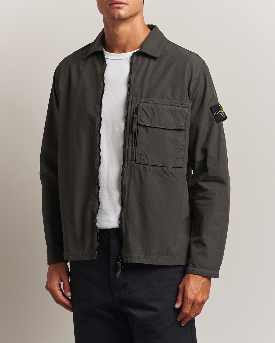 Herren | Hemden | Stone Island | Garment Dyed Organic Cotton Zip Overshirt Lead Grey