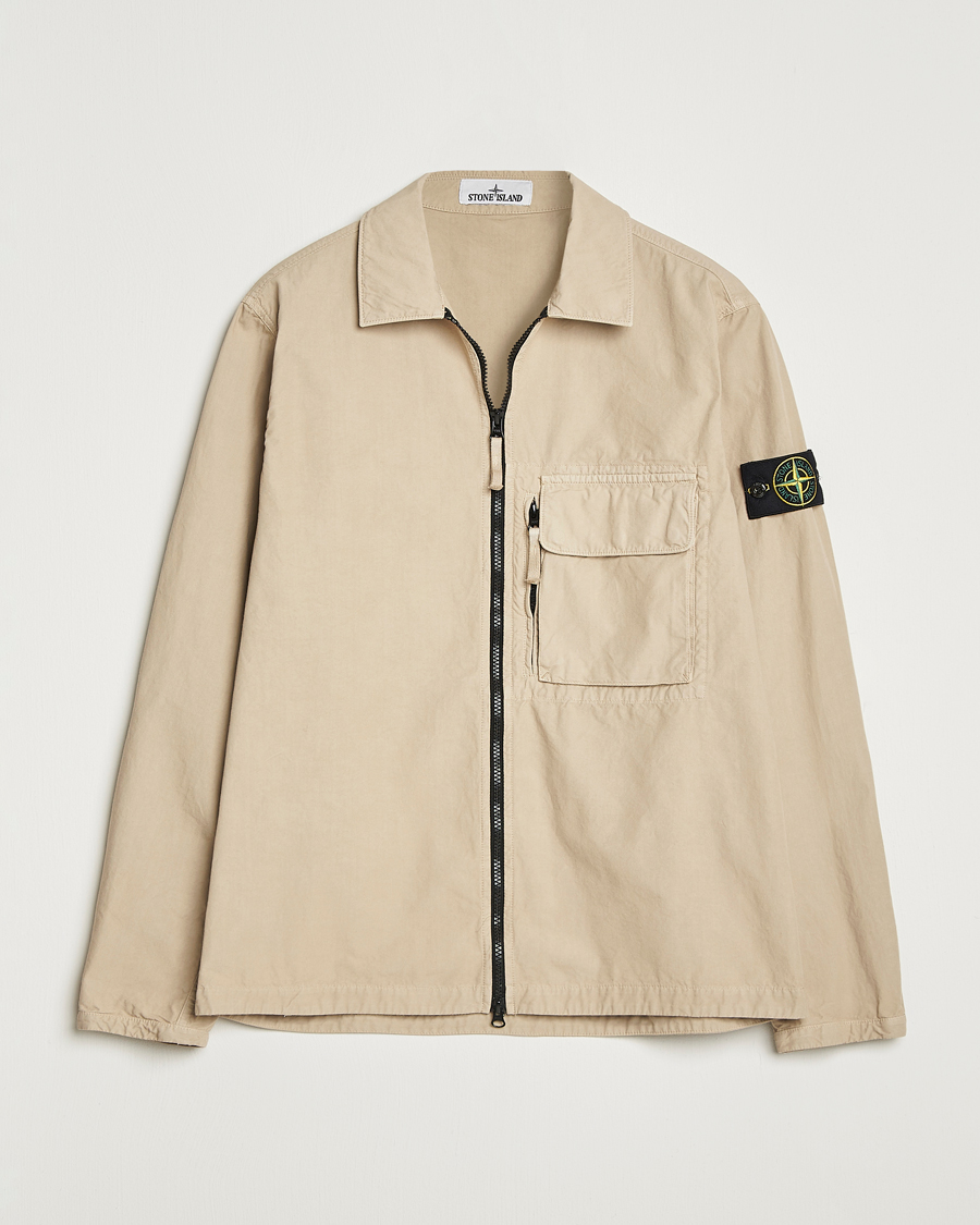 Herren | Hemden | Stone Island | Garment Dyed Organic Cotton Zip Overshirt Beige