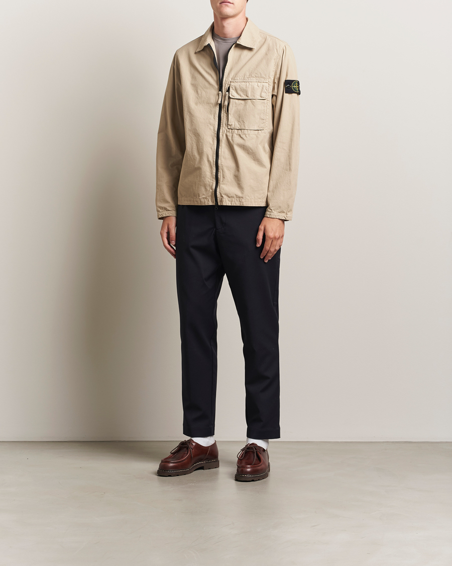 Herren | Hemden | Stone Island | Garment Dyed Organic Cotton Zip Overshirt Beige