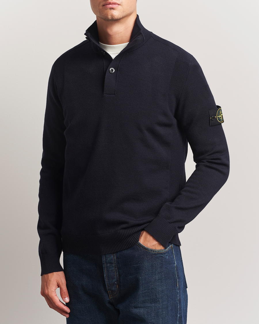 Herren | Pullover | Stone Island | Stretch Wool Knitted Half Button Jumper Navy