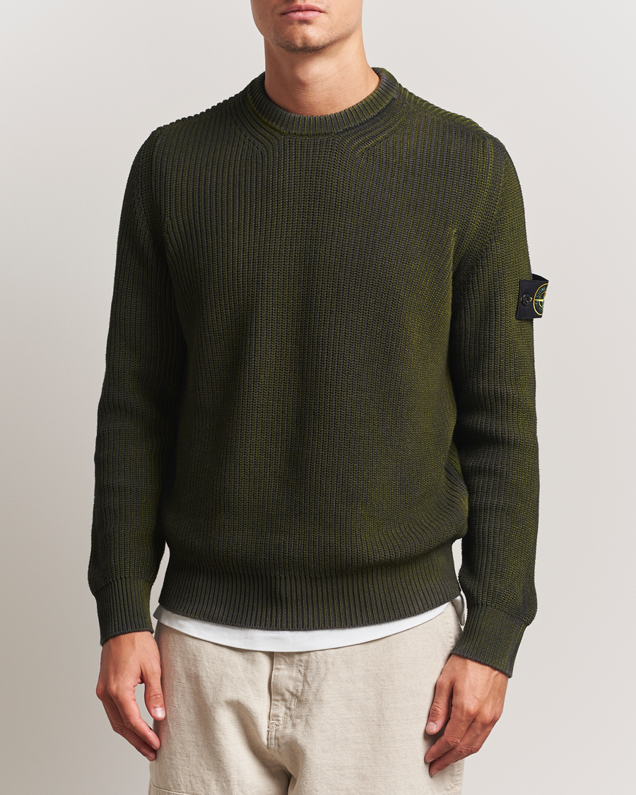 Herren | Pullover | Stone Island | Popcorn Stitch Spray Coloured Cotton Crewneck Green