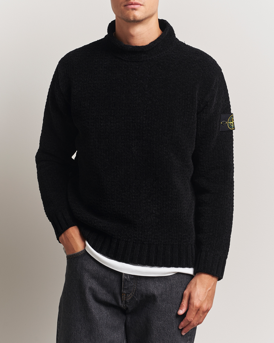 Herren | Pullover | Stone Island | Cotton Chenille Knitted Mock Neck Black