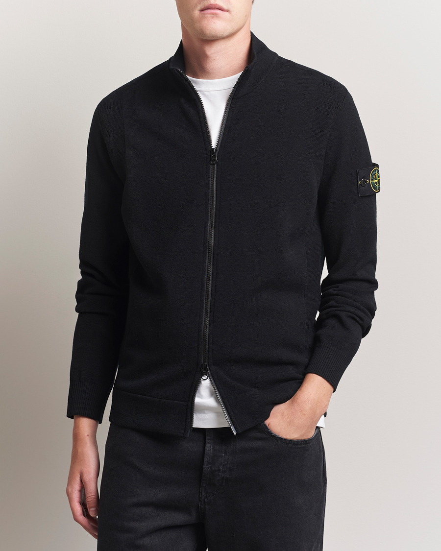 Herren | Pullover | Stone Island | Stretch Wool Zip Cardigan Black