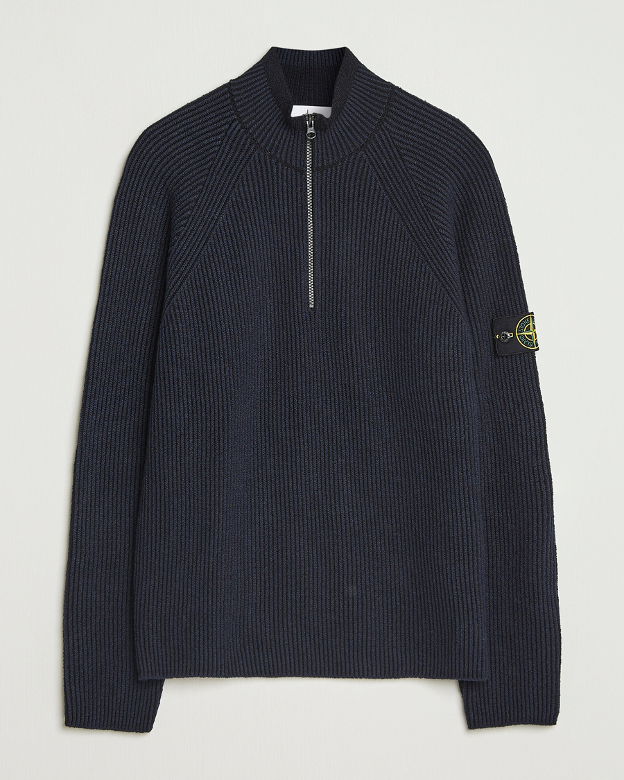 Herren | Pullover | Stone Island | Vanisé Full Rib Wool Half-Zip Navy