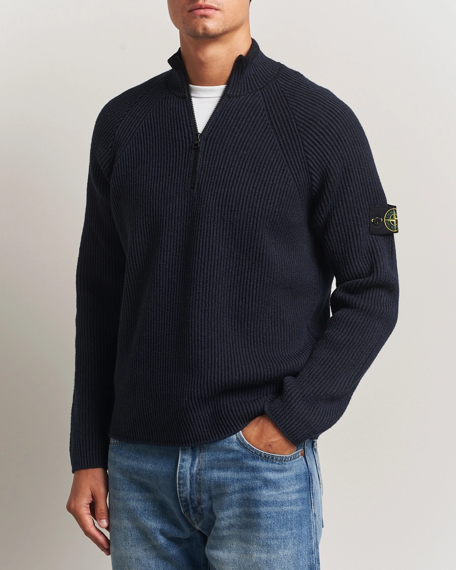 Herren | Pullover | Stone Island | Vanisé Full Rib Wool Half-Zip Navy