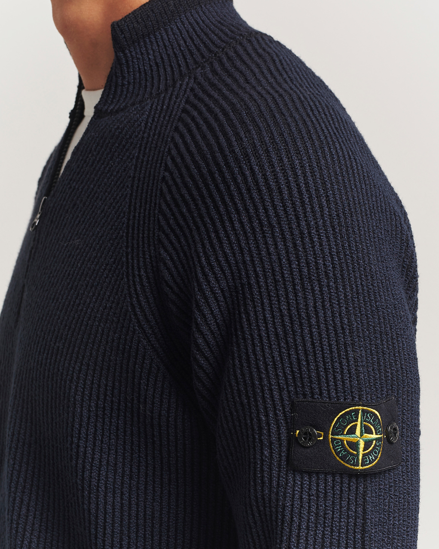 Herren | Pullover | Stone Island | Vanisé Full Rib Wool Half-Zip Navy