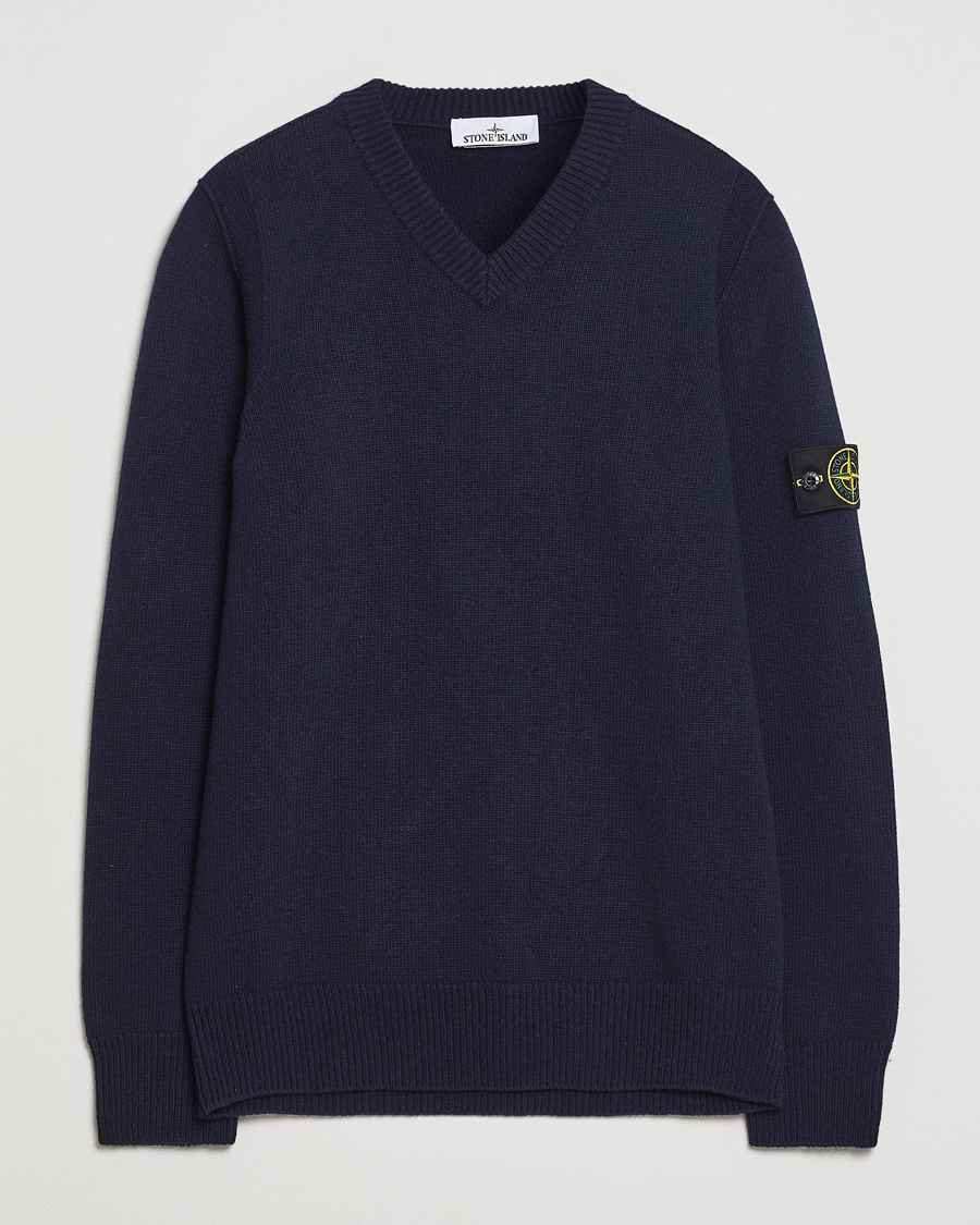 Herren | Pullover | Stone Island | Knitted Lambswool V-Neck Navy