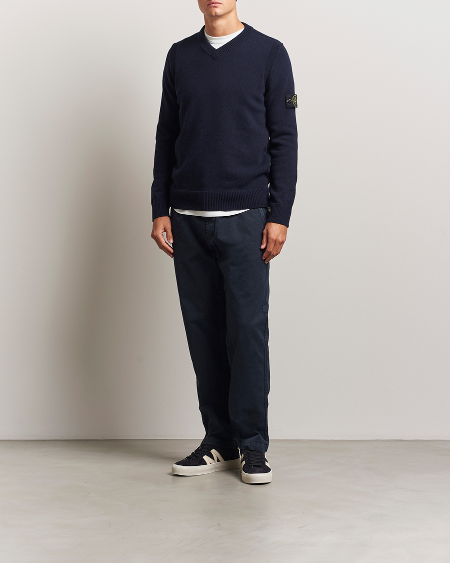 Herren | Pullover | Stone Island | Knitted Lambswool V-Neck Navy