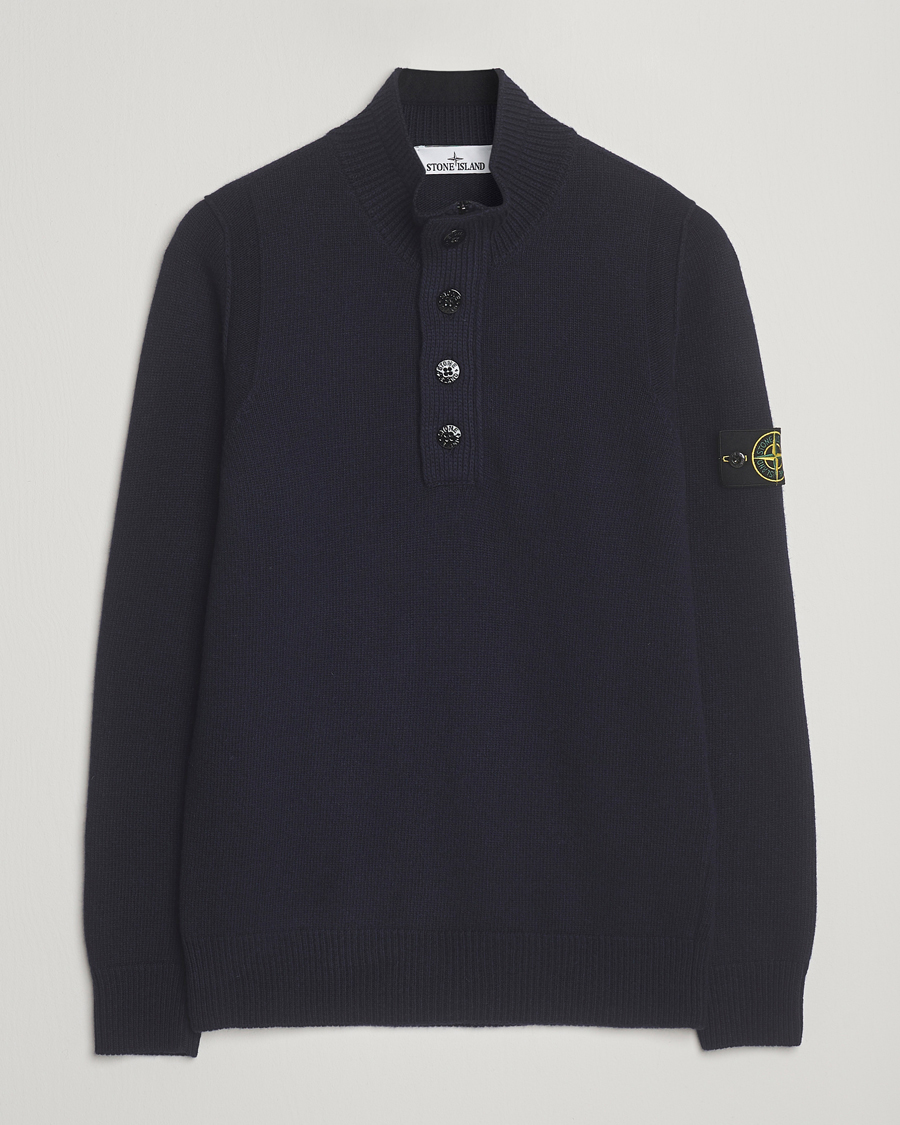 Herren | Pullover | Stone Island | Knitted Lambswool Half Button Zip Navy