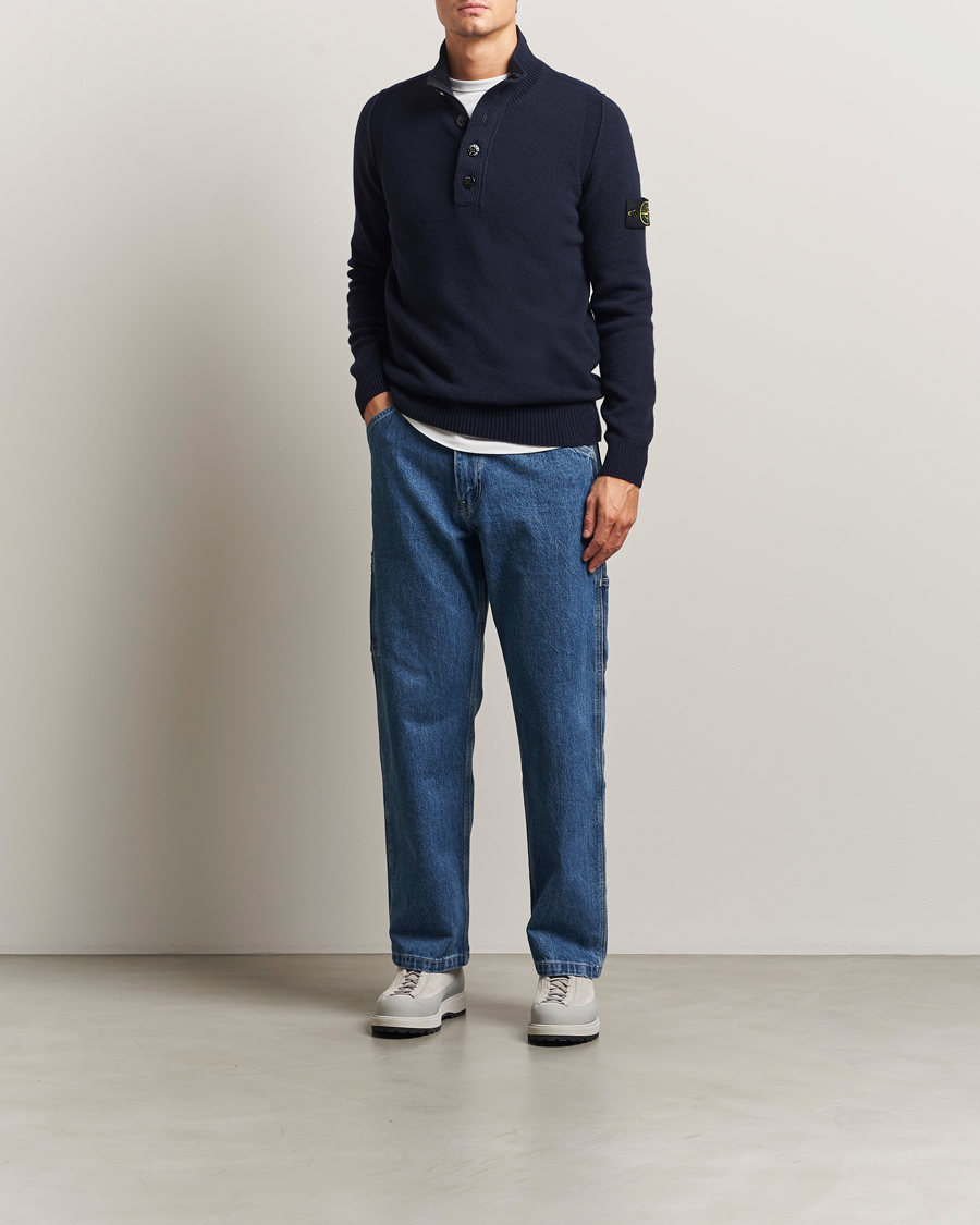 Herren | Pullover | Stone Island | Knitted Lambswool Half Button Zip Navy