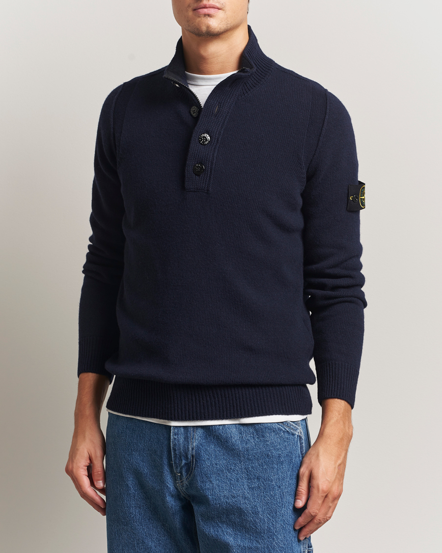 Herren | Pullover | Stone Island | Knitted Lambswool Half Button Zip Navy