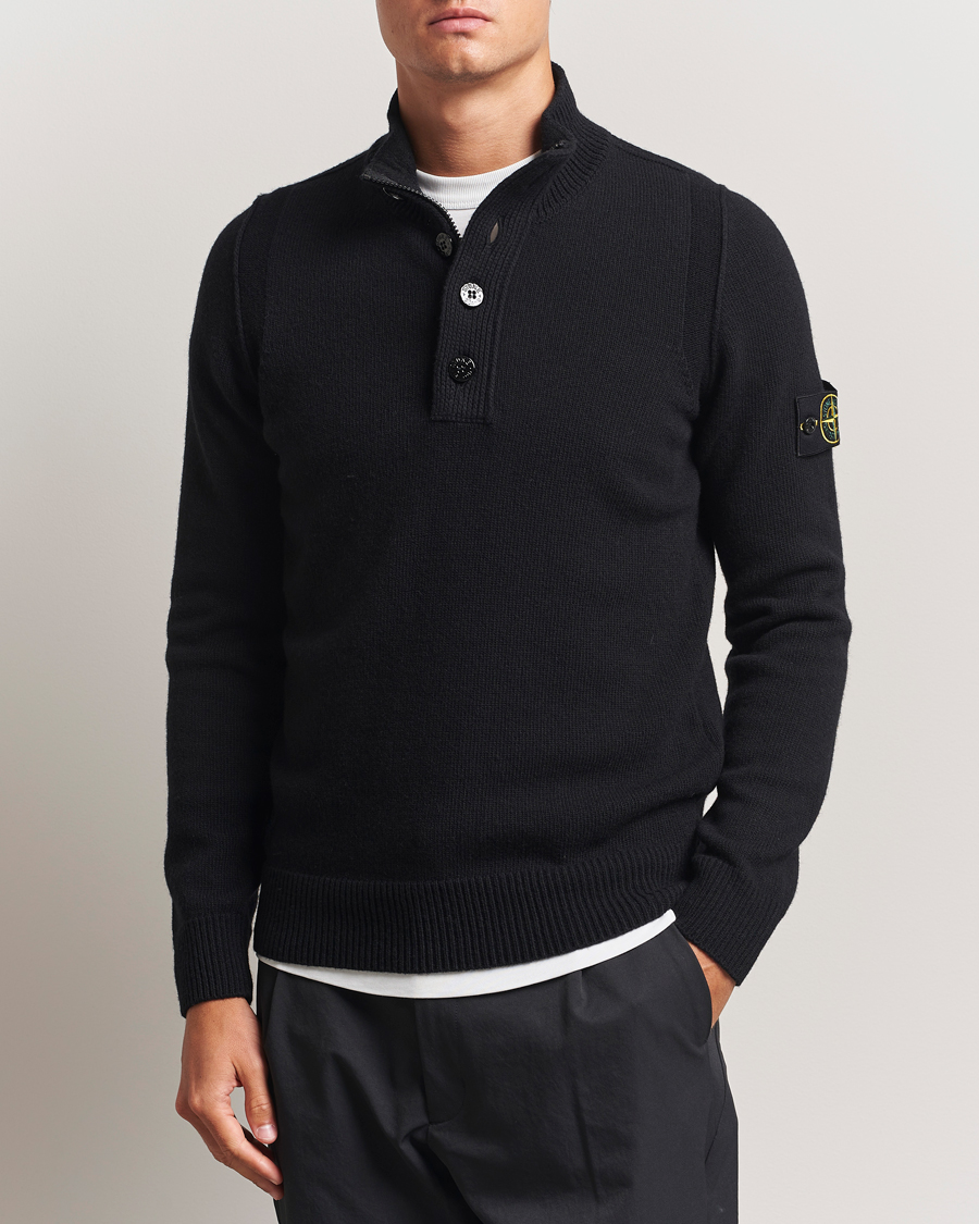 Herren | Pullover | Stone Island | Knitted Lambswool Half Button Zip Black