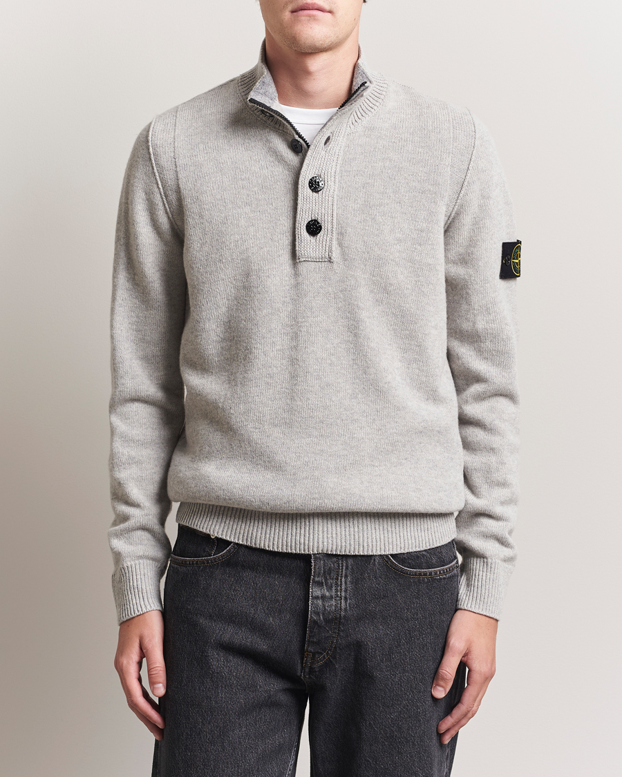 Herren | Pullover | Stone Island | Knitted Lambswool Half Button Zip Grey Melange