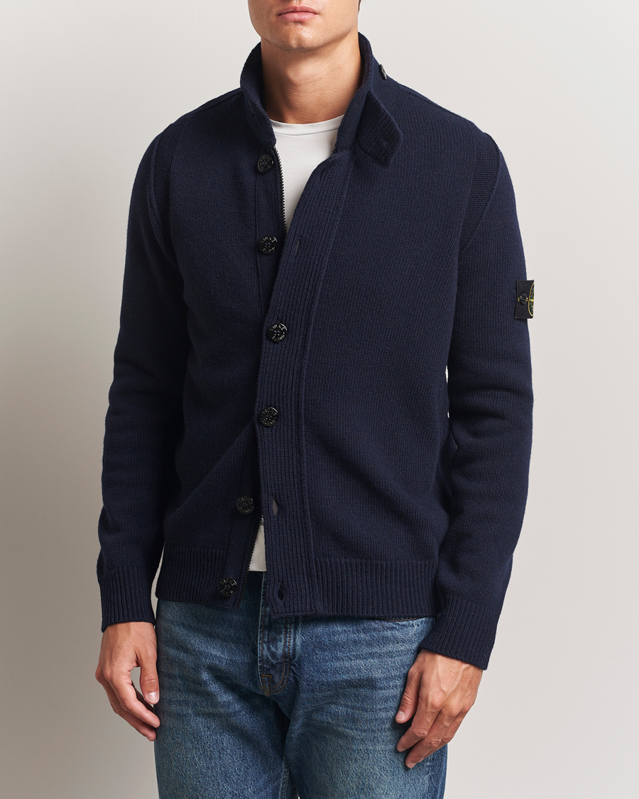 Herren | Pullover | Stone Island | Knitted Lambswool Zip Cardigan Navy