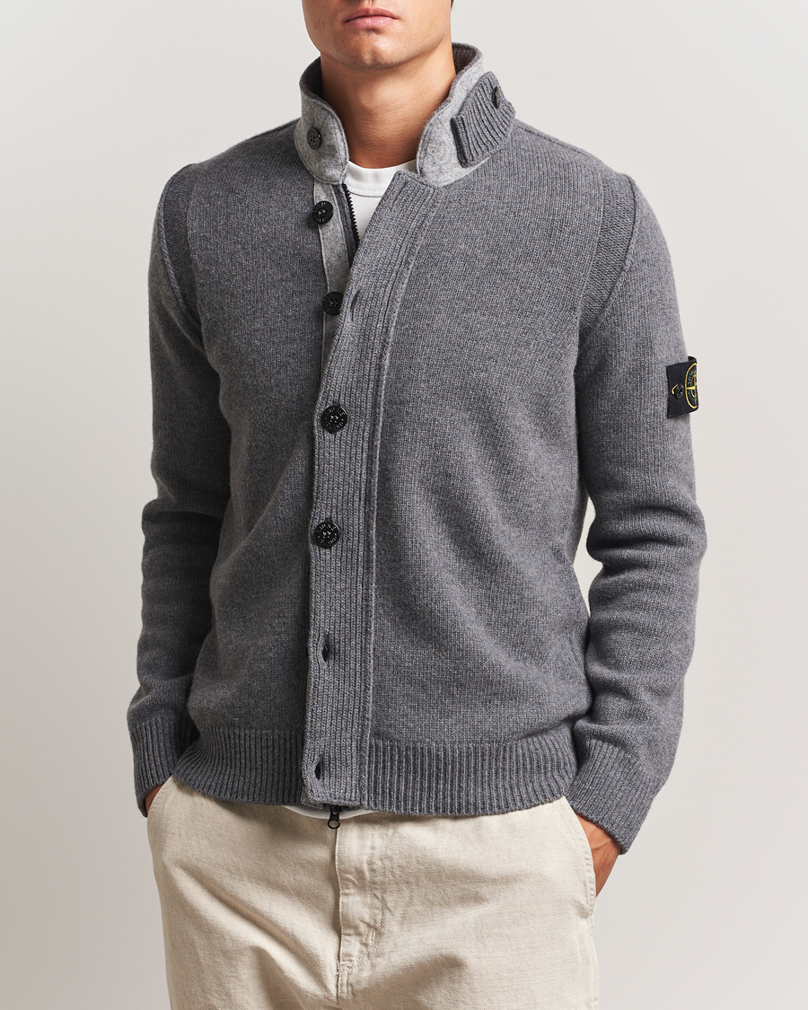 Herren | Pullover | Stone Island | Knitted Lambswool Zip Cardigan Cement Melange